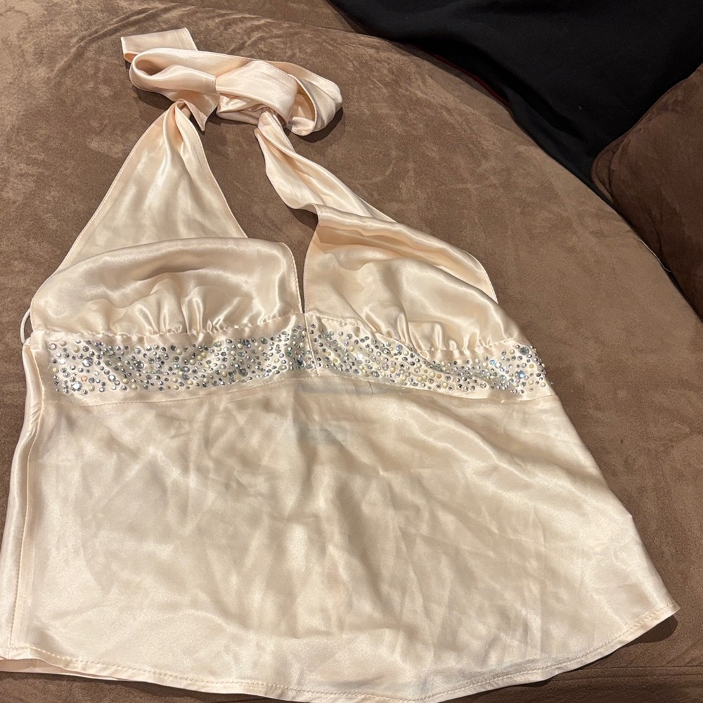 Elegant Cream Halter Top with Embellishments